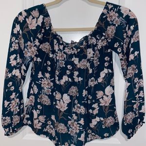 Charlotte Russe off the shoulder top. Flowy & green with neutral floral pattern.